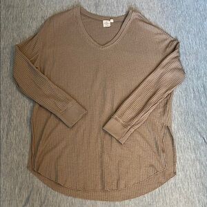 White Crow Tan Waffle Knit Flowy blouse